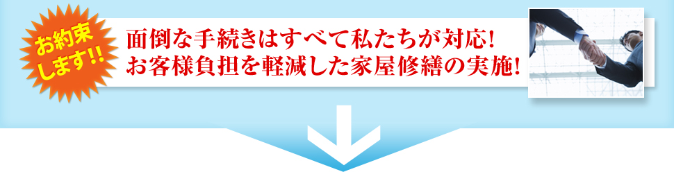 お約束します！！ 面倒な手続きはすべて私たちが対応！お客様負担を軽減した家屋修繕の実施